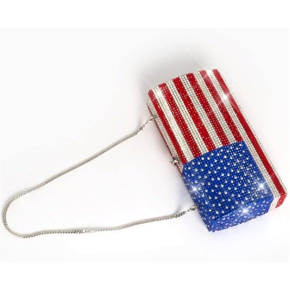 NWT Beautiful Sparkling Bling Swarovski Crystal American Flag Clutch Pur… - Picture 8 of 10